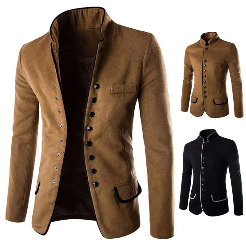 

Men's Stand Collar Coat Slim Fit Suit Button Jacket Overcoat Blazers Tops Dress
