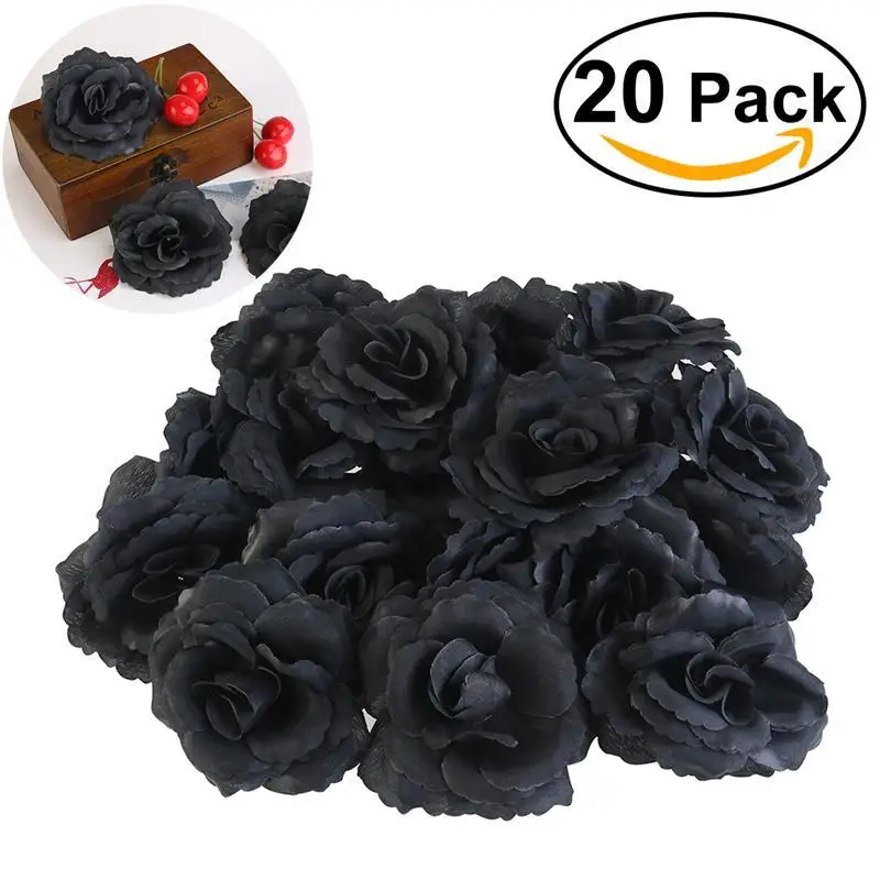 

2019 Wedding Decoration 20pcs Black Rose Silk Flower Wedding DIY Party House Office Shop Garden Wedding Flower Decoration