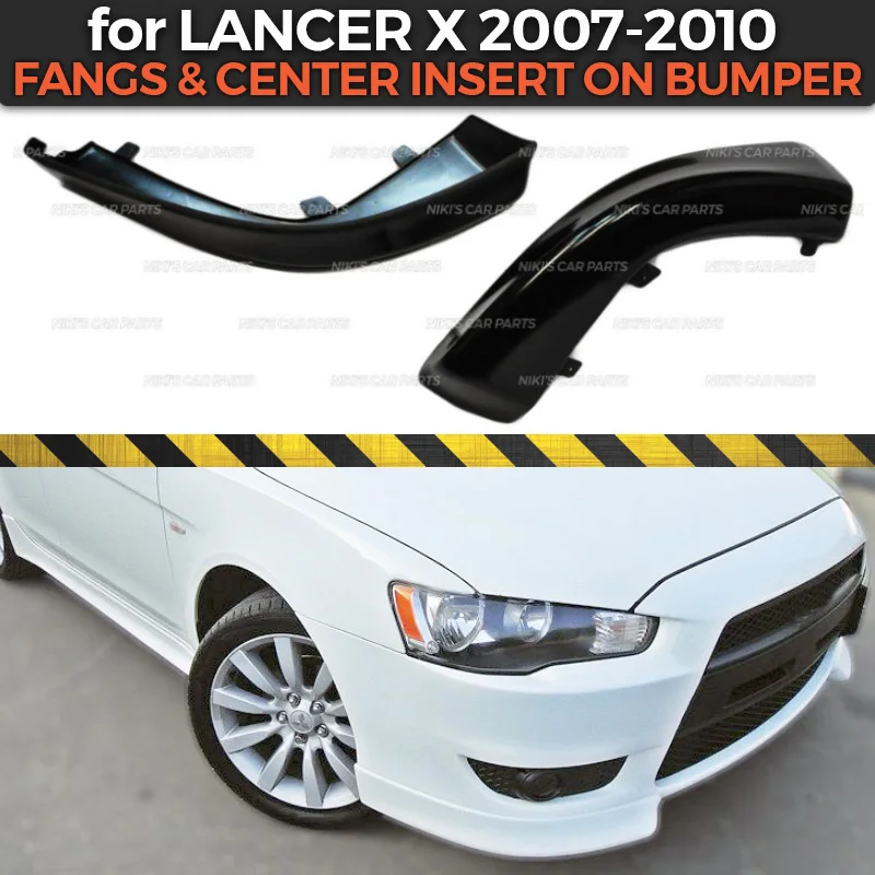 

Fangs and center insert for Mitsubishi Lancer X 2007-2010 on front bumper ABS plastic molding decoration car styling tuning