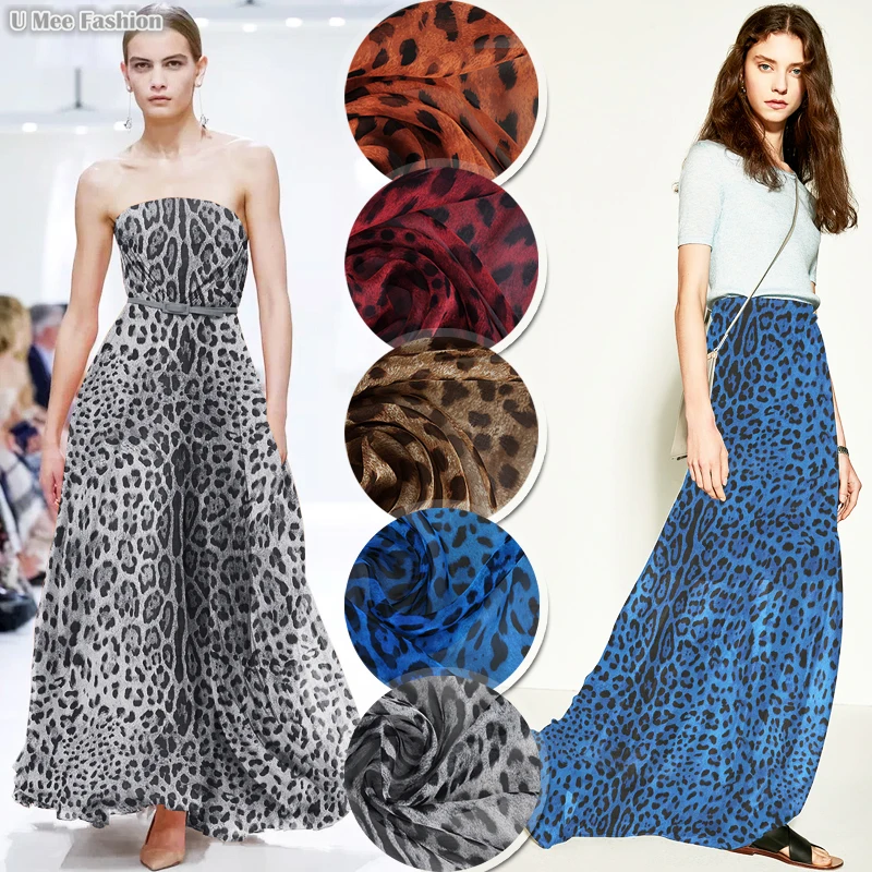 

SC107 100% Silk Chiffon/ Leopard Print/ Silk Fabric Mulberry Silk Very Thin Transparent/ Width1.48yd Thickness 6mm/ 5 Colors