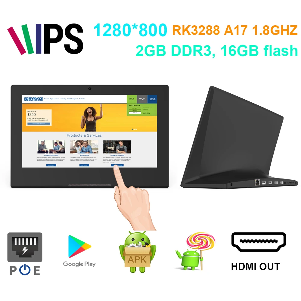 10 дюймовый Настольный планшет android POE (1980*1080 Rockchip3288 2 Гб DDR3 флэш память 16 ГБ USB HDMI