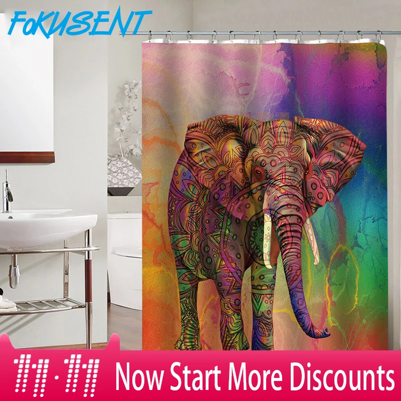 

FOKUSENT New Design Colorful Animal Mandala Elephant Bathroom Waterproof Shower Curtains Home Decor