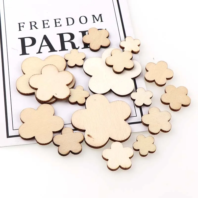 100Pcs DIY Plum wood chips decorative Embellishments Crafts Scrapbooking Supplies Hand-made Graffiti Buttons