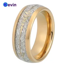 Gold Wedding Band Men Women Tungsten Ring With Gold Steel Arrow And White Meteorite Inlay New Arrivals(China)