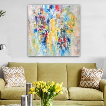 

Abstract Colorful Modern Wall Art Decor Canvas Pictures Poster Painted Yellow Blue Colorful Landscape Canvas Painting