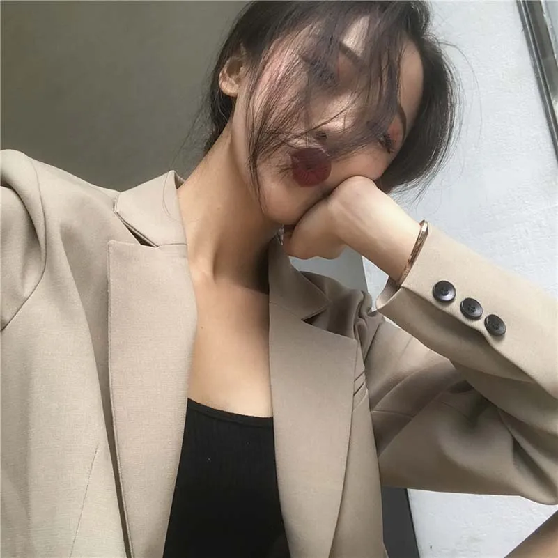 NiceMix 2019 Spring Autumn Loose Joker lapel suit jacket autumn and winter temperament long two-button long sleeve coat for wome