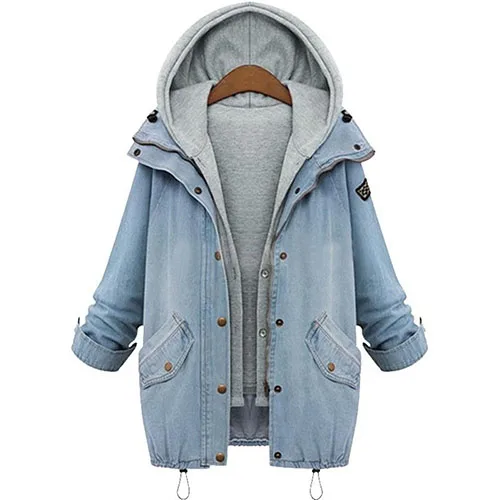 

Women Casual Two Piece Set Denim Jacket Hooded Vest Oversized Coat Outwear