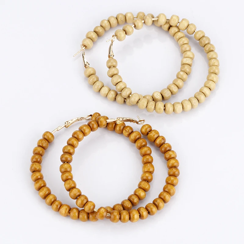 AENSOA, винтажные серьги-кольца с большими деревянными бусинами, простые этнические массивные серьги с большими кругами для женщин, ювелирное изделие, подарок
