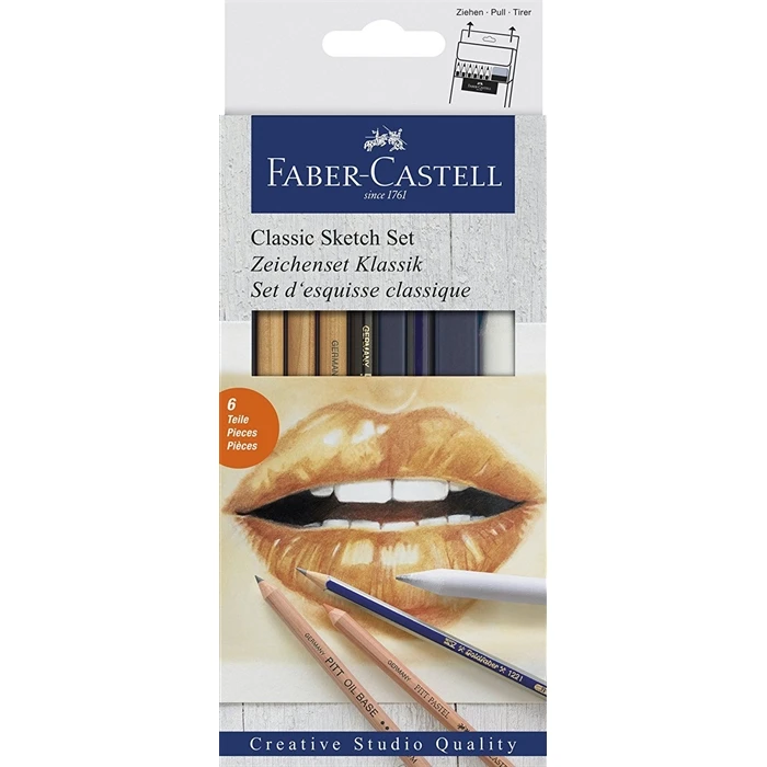 Faber Castell творческая студия классический набор эскиза, 1 Goldfaber графит 2B, 3 Питт пастель, 1 Питт на масляной основе, 1 кисть для растушевки пней