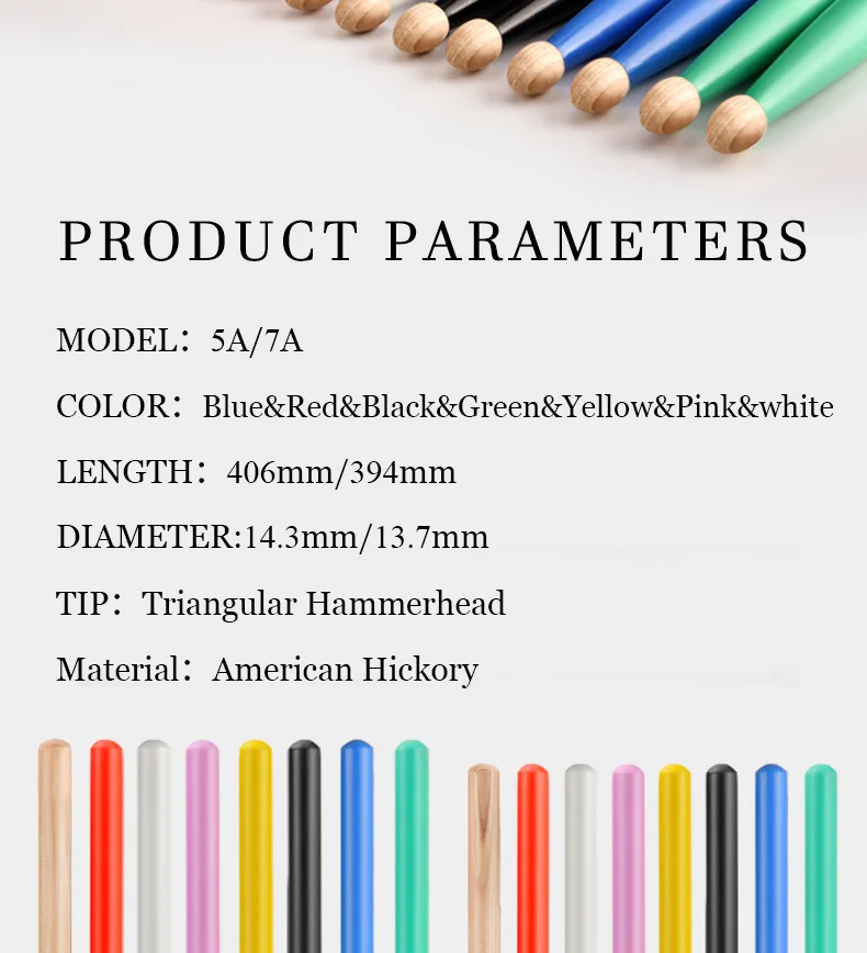 Китайский флаг барабанные палочки 5a 7a Hickory деревянные барабанные палочки набор Высокое качество Красочные палочки ударные инструменты аксессуары