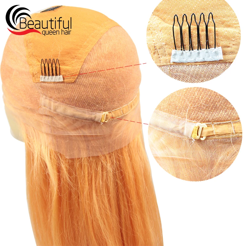 Красивая Королева 10A перуанские человеческие волосы оранжевый Прямой полный парик шнурка 130% плотность девственные волосы для наращивания 12-26 дюймов для женщин