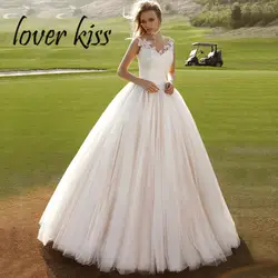 Lover Kiss Vestido De Noiva прозрачная кисея, тюль бальное платье Свадебные платья без рукавов Кружева Аппликации для свадебных платьев 2019; Robe de Mariage