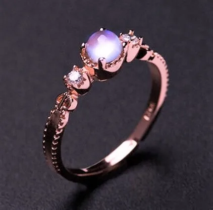 

S925 Sterling Silver Zircon Women Moonstone Natural Stone Ring - 026
