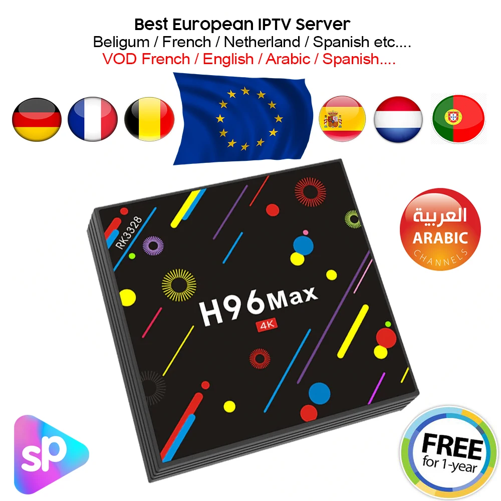 H96 MAX Smart Android ТВ коробка 7.1.2 RK3328 4 ядра 4G/32 г Bluetooth 3000 + Live VOD 1 год Европа IP Best арабский/французский и т. д