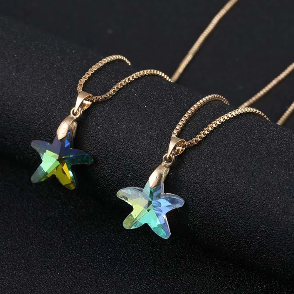 Crystal Glass Charm Starfish Pendant Necklace For font b Women b font Transparent Shining Color Star