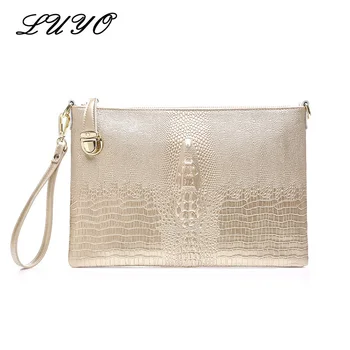 

2018 New Arrival Genuine Leather Women Large Hand Bag European Brand Crocodile Evening Gold Day Clutch Purse Bags Female Luxury