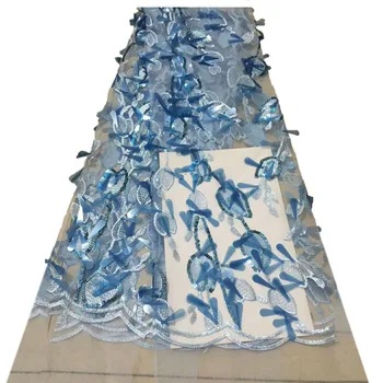 

French Net Lace Fabric 2018 Latest african lace fabric tulle blue cord Sequins lace fabric A936-1