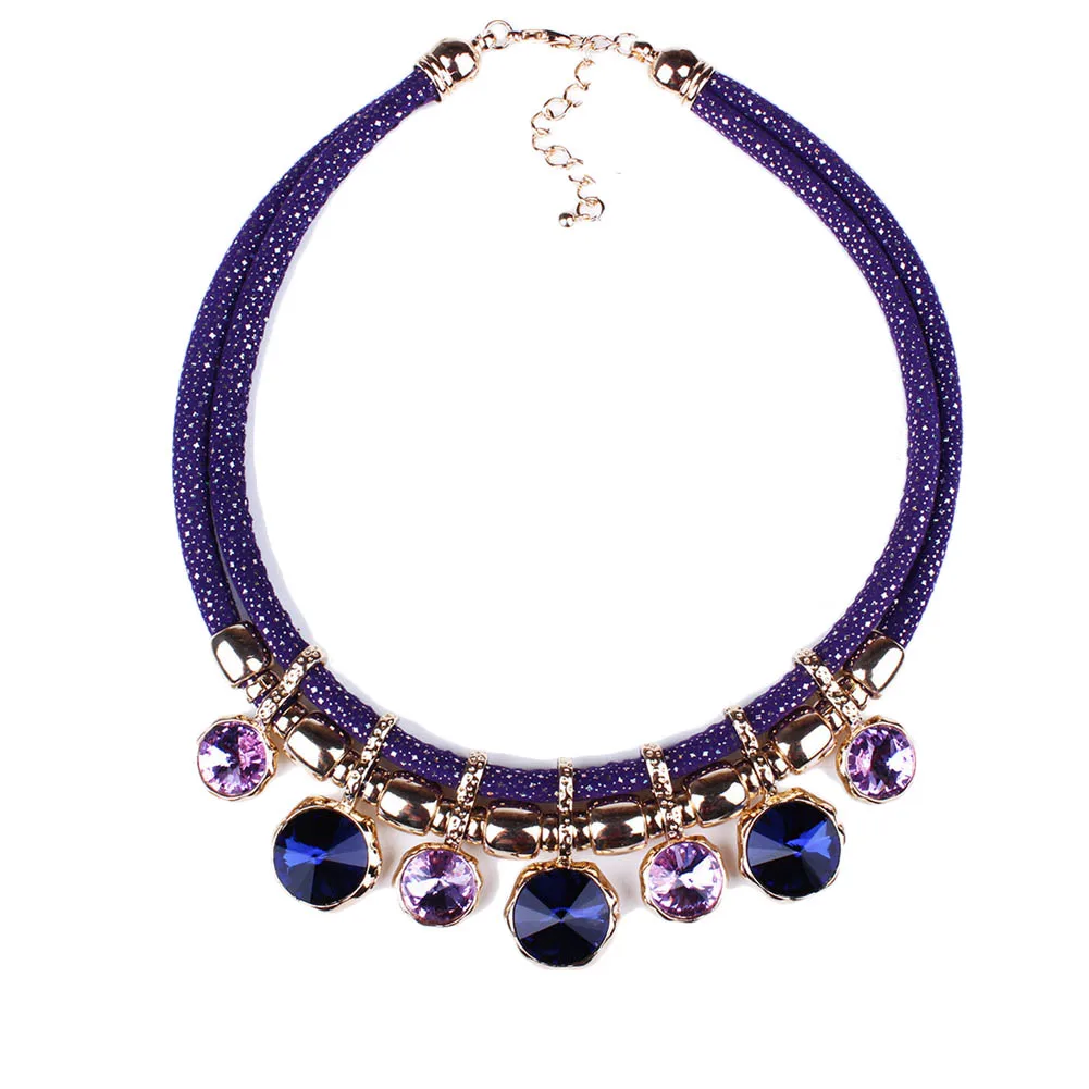 

Fashion double Layer Leather Necklace Crystal Pendant Europe and the United States style Short Clavicle punk Necklace