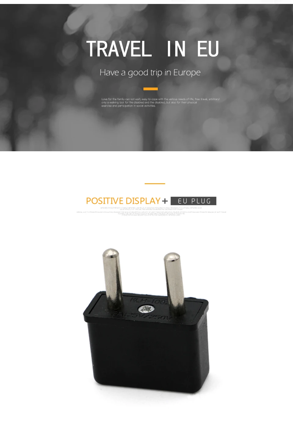US To EU Plug USA To Euro Europe Travel Wall AC Power Mini Plug wall Charger Outlet Adapter Converter 2 Round Pin Socket Black (7)