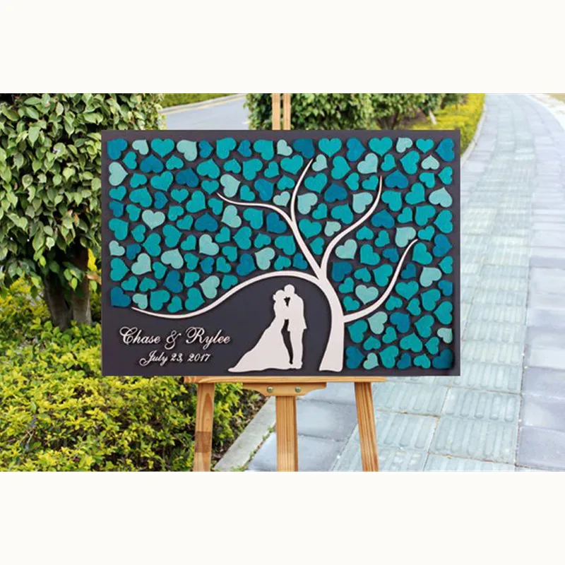 

Wood Wedding Guest Book Alternative Personalized Wedding Theme Tree of Hearts 3D Guestbook Custom Sign Anniversary Engagement