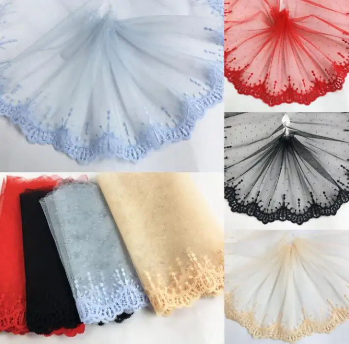 

2 Meters Red Blue Black Embroidered Lace Ribbon Mesh Lace Fabric Handmade DIY Skirt Sewing Craft Decoration Lace Trim 16cm Width