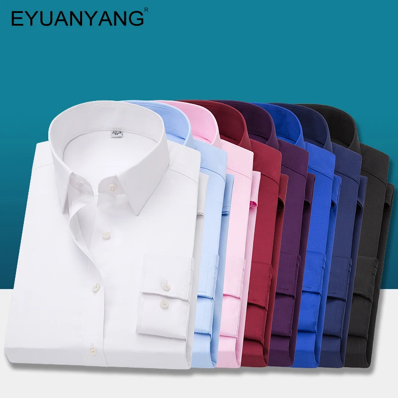 

EYUANYANG Shirt Men Clothes Solid color Elasticity Long Sleeves Mens Dress Shirts Spring Brand Casual Male business Shirt 5XL