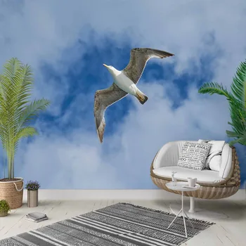 

Else Blue Sky White Clouds Flying Seagull 3d Photo Cleanable Fabric Mural Home Decor living Room Bedroom Background Wallpaper