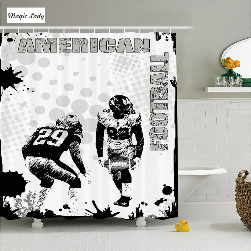 Shower Curtains Men Bathroom Accessories Grungy American Football Team Sports Modern Art Black