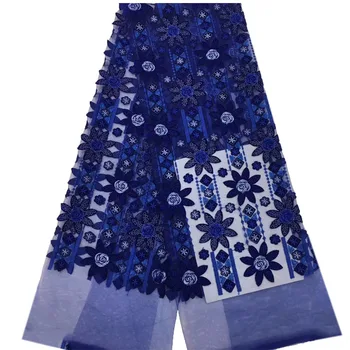 

2018 High Quality African Lace Fabric blue French Net Embroidery Lace Fabric For Nigerian party Dress A933-2