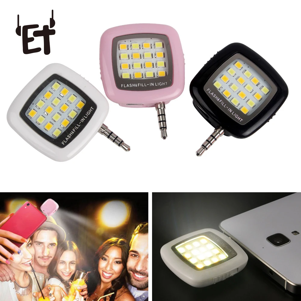 

ET Cell Phone LED Flash Light Adjustable Fill light Mini Selfie Flashlight 16 LED Lights for iPhone 6 6s Plus Android Smartphone