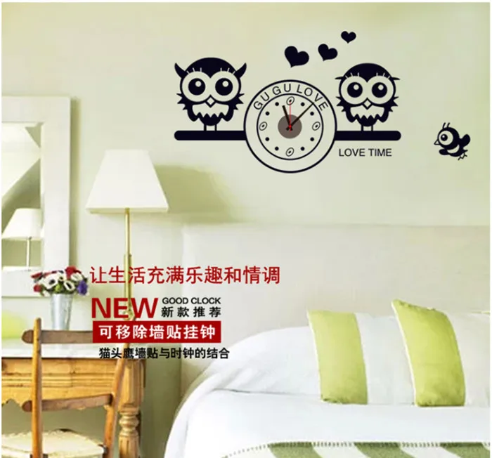 3D Clock Needle Kitchen Wall Sticker Cartoon Owl Apple Design Watch Home Decoration Wall Decals Wallpaper For Bedroom Poster