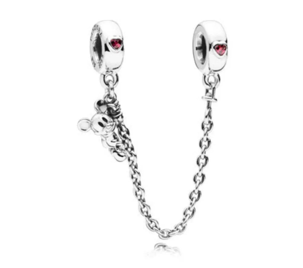 

Authentic 925 Sterling Silver Mickey Saftety Chain CHARM Fit Original Pandora Bracelet Charms Bead for Jewelry Making