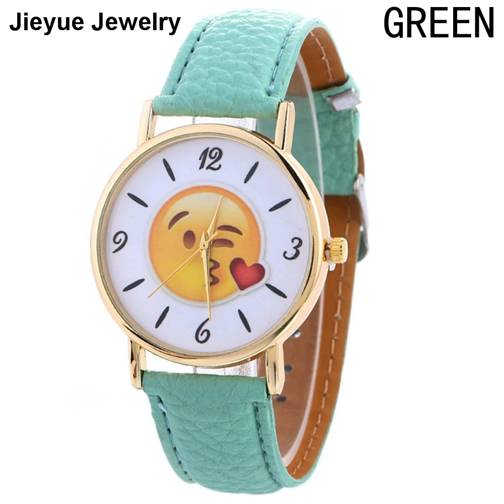 Lucu Emoji Pukulan Ciuman Menonton Wanita Kulit Quartz Wrist Watch Lucu Emoji Pukulan Ciuman Menonton Wanita Kulit Quartz Wrist Watch