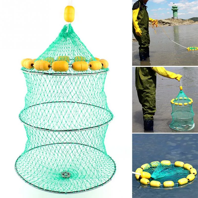 

3-layer Outdoor Portable Collapsible Shrimp Fishing Net Buoyancy Live Bait Keep Fish Cage Gear Fishing Accessories