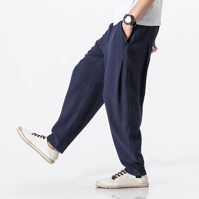 MRDONOO, размер плюс 5XL, хлопковые льняные шаровары, Мужские штаны для бега, мужские брюки, Китайская традиционная одежда K25