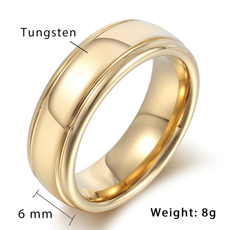 Trendsmax Polished Band Ring Mens Boys Tungsten Carbide Wedding Engagement Gold Silver Color 6mm KTR07