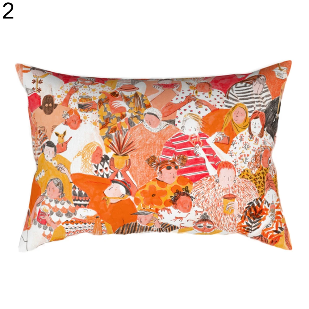 Floral Figure Colored Pillow Case Bed Waist Cushion Cover Cafe Home