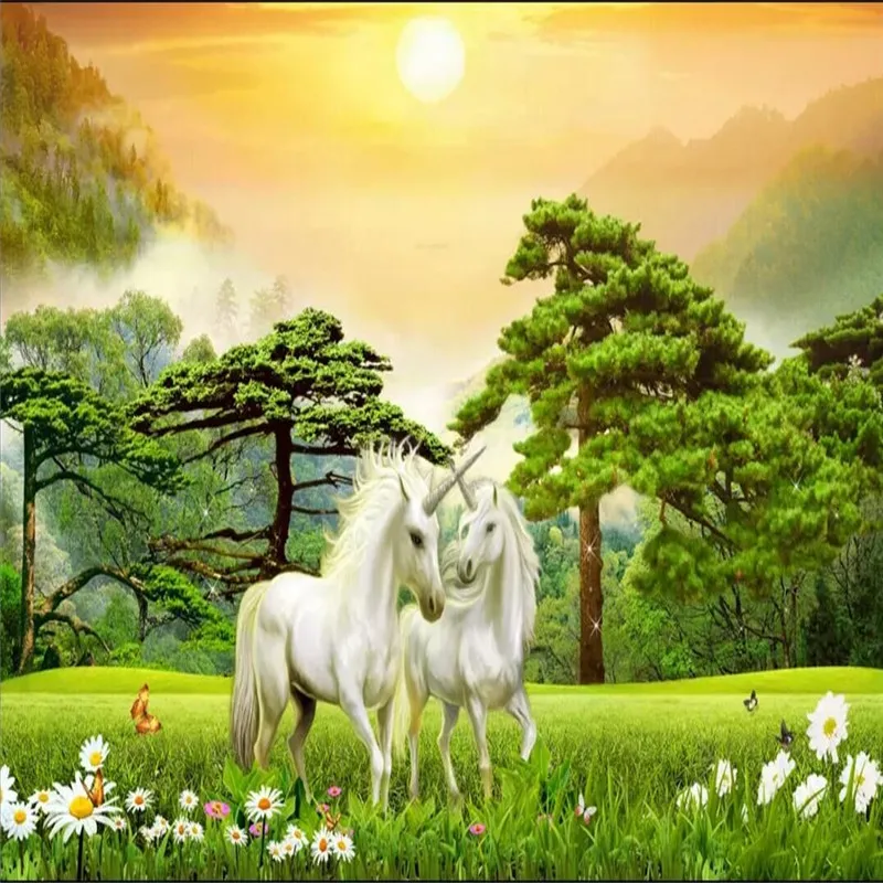 Custom white horse welcoming pine living room TV background wall manufacturers wholesale wallpaper murals custom photo wall Custom white horse welcoming pine living room TV background wall manufacturers wholesale wallpaper murals custom photo wall