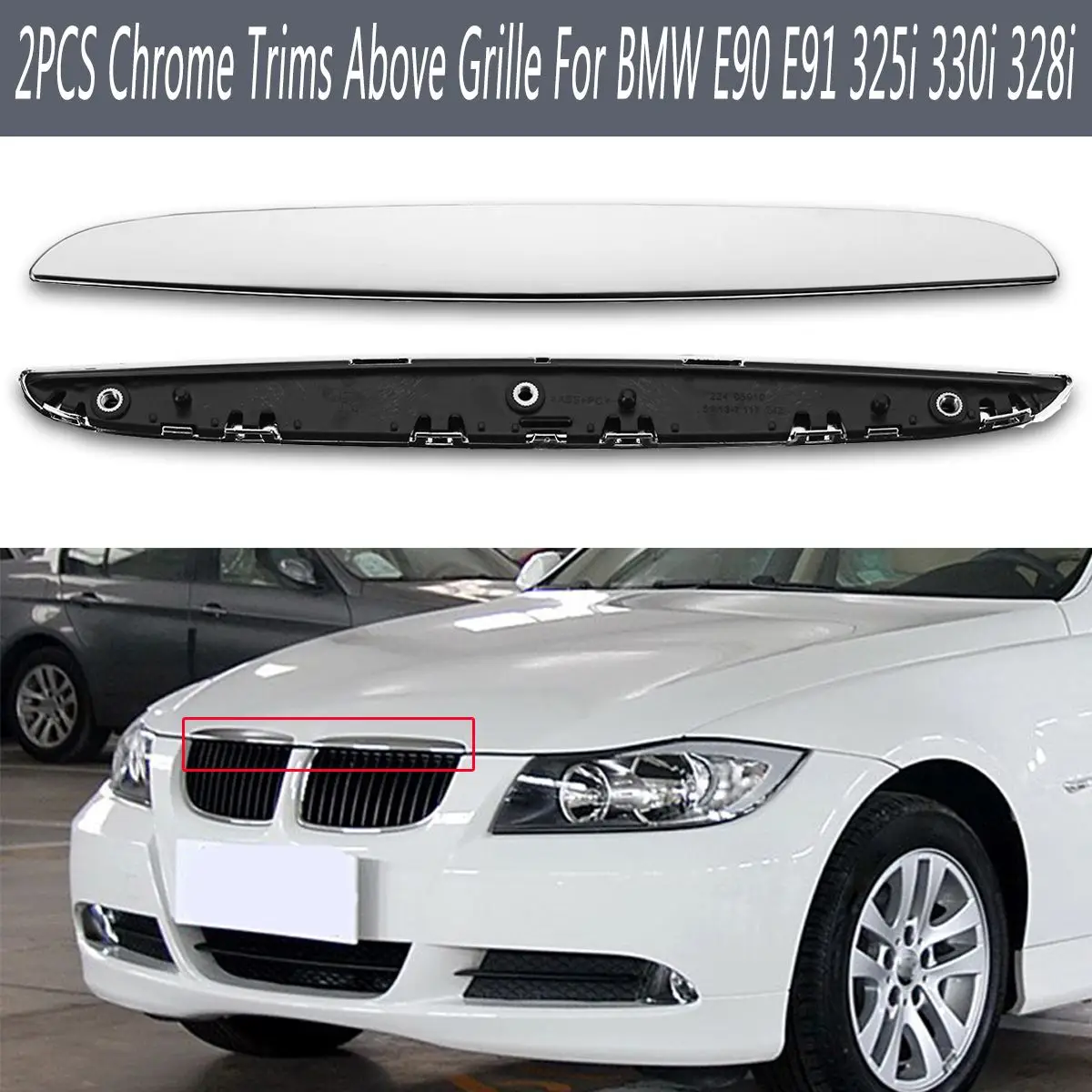 2pcs ABS Hood R & L Chrome Trims Above Kidney Grille for BMW E90 E91 325i 330i 328i Strips Molding Exterior Parts 2pcs ABS Hood R & L Chrome Trims Above Kidney Grille for BMW E90 E91 325i 330i 328i Strips Molding Exterior Parts