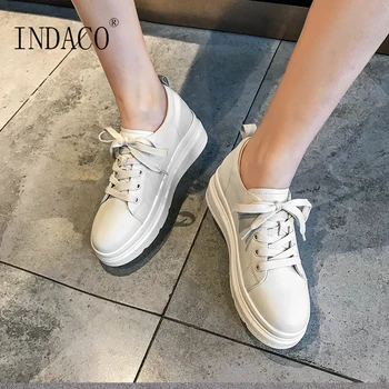 

2019 Leather White Sneakers Women Flat Casual Sneakers Women Canvas Shoes 6.5cm
