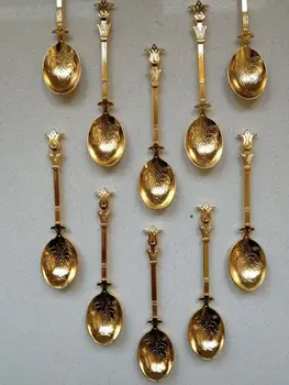 

Solid Copper Zamac Serving Measuring Coffee Tea Sugar Spoons Gold Color