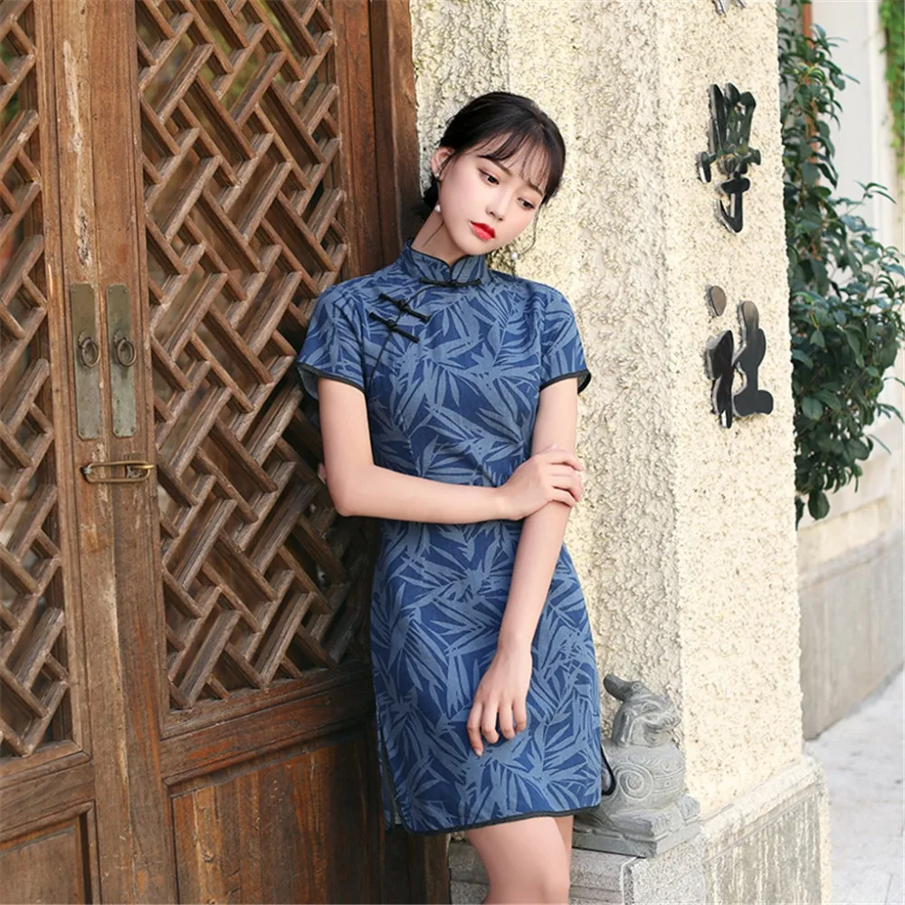 Шанхай история 2019 Весна Cheongsam смесь льна Qipao с подкладкой китайское традиционное платье Восточный китайский Женская одежда