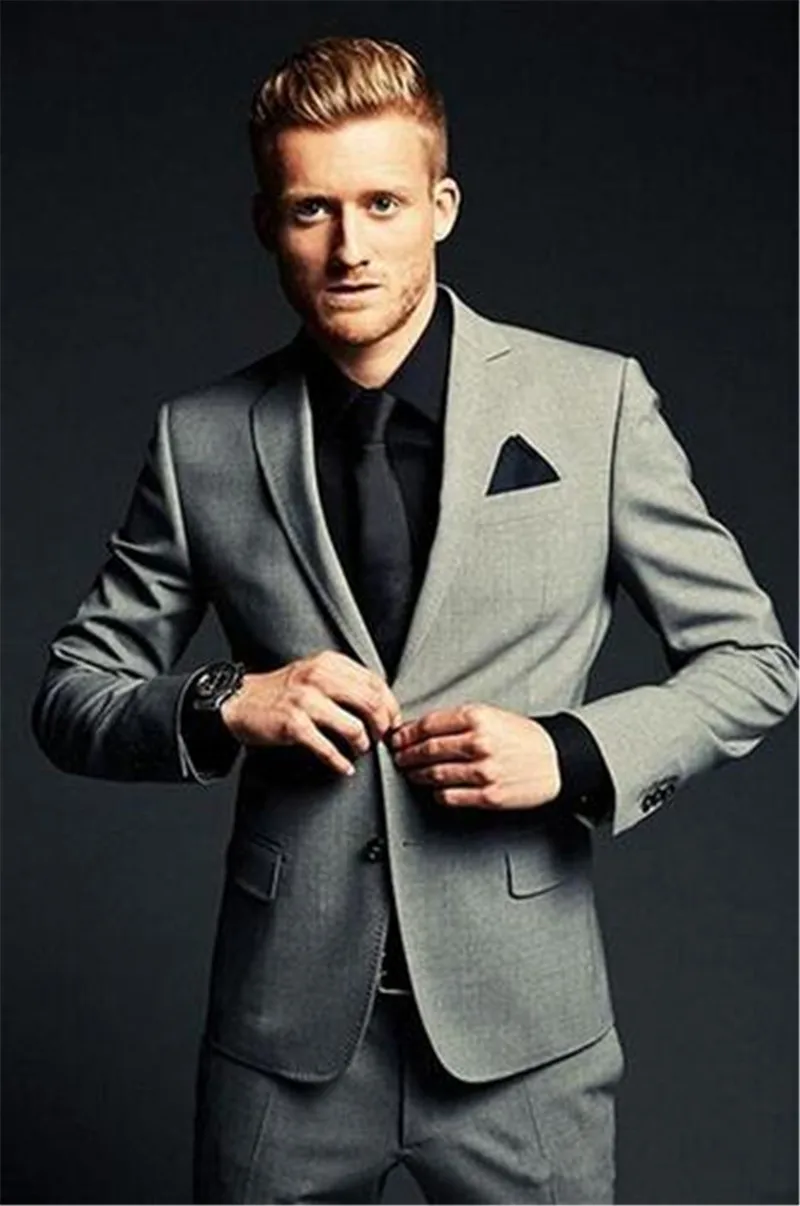 Business Men Suits Normal Work Wear Custom Made Mens Notch Lapel Gray Groom Best Man Tuxedos