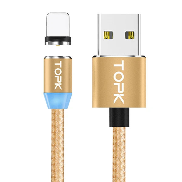 TOPK AM23 1M LED Magnetic Cable& Micro USB Cable& USB Type C Cable Nylon Braided Type-C Magnet Charger Cable for iPhone Xs Max - Цвет: Gold