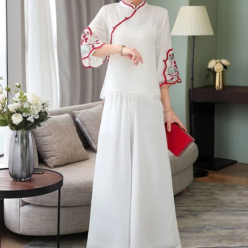 Современный китайский Cheongsam Qipao Женский комплект из двух предметов женские