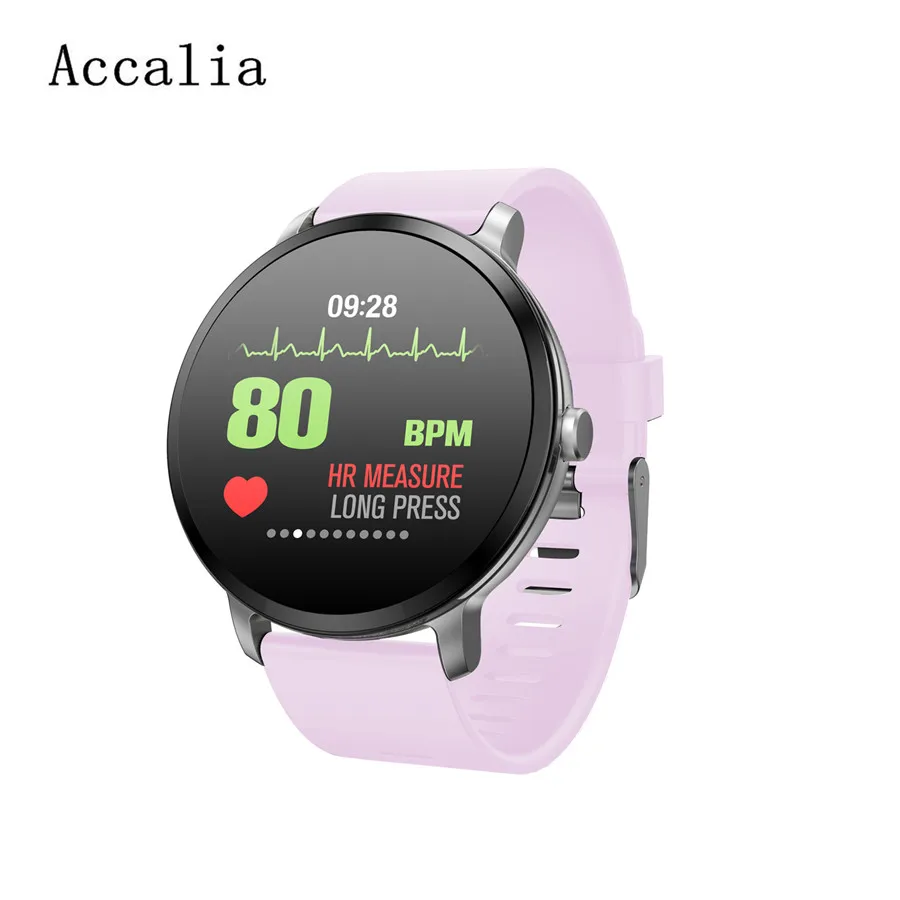 pink Accalia V11 фитнес-трекер с круглым циферблатом умный Браслет монитор сердечного ритма уведомления о сообщениях спортивный браслет для мужчин и женщин - Цвет: pink
