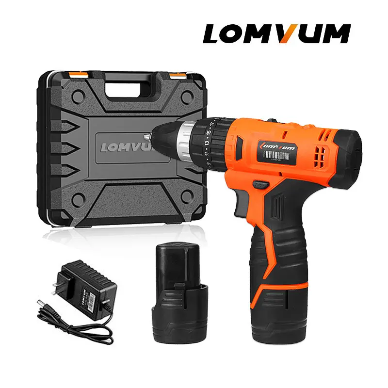 

LOMVUM 12V Power Drill Tool Electric Drill Screwdriver 24v Cordless Drills 2 Lithium-Ion Battery Screw Rotary Tool Drilling