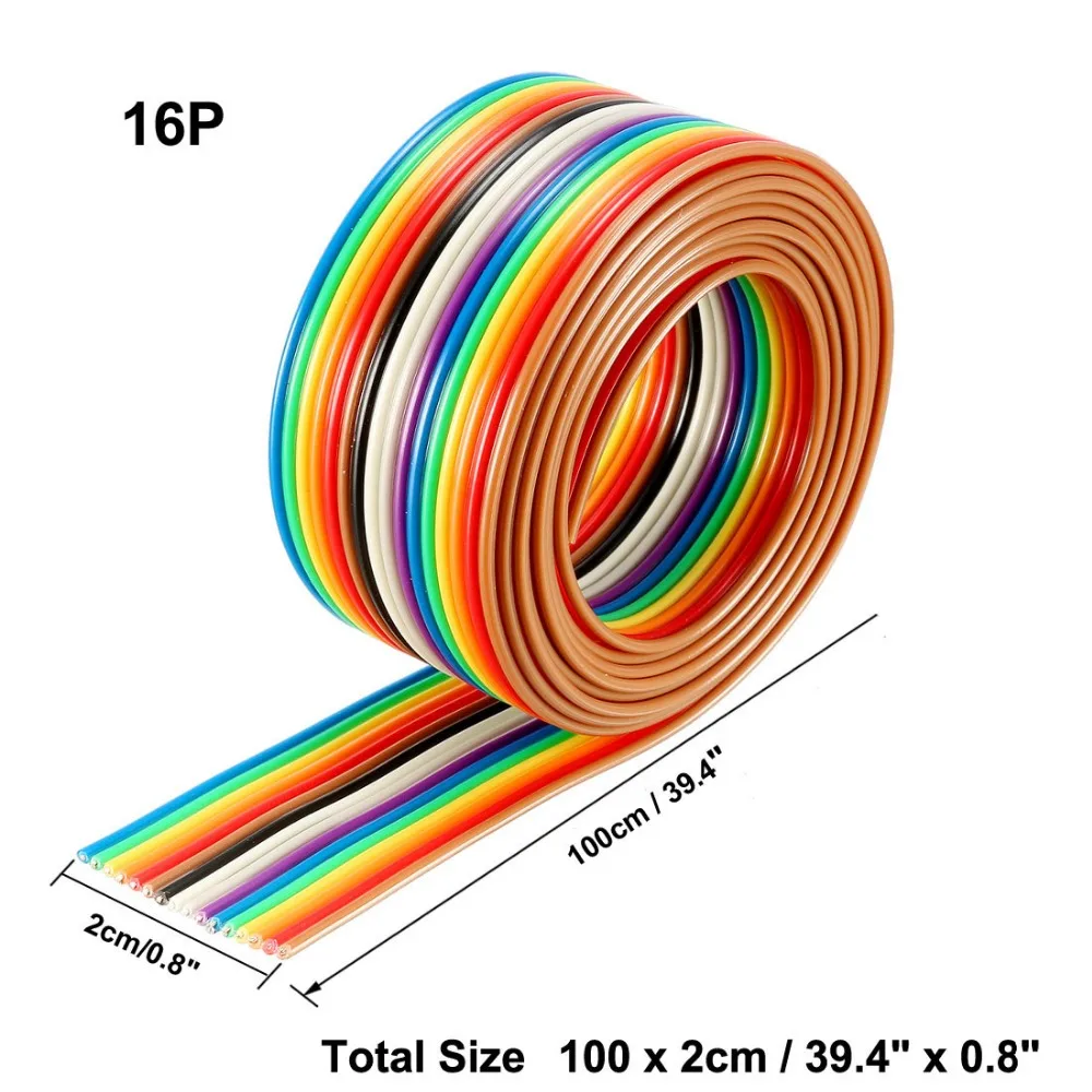Uxcell 16P Rainbow Color Jumper Wire 1.27mm Pitch Flexible Flat Ribbon