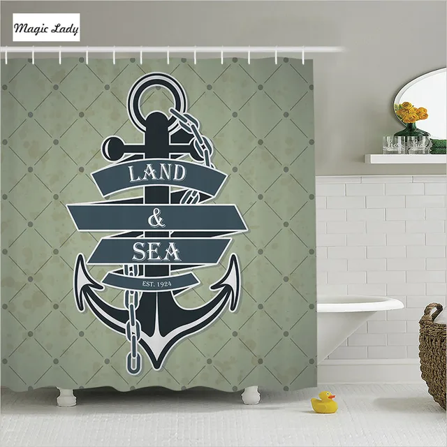 Shower Curtain Bathroom Accessories Anchor Navy Maritime Chain Shower Curtain Bathroom Accessories Anchor Navy Maritime Chain Ribbon Land Sea Modern Art Decor Blue 180