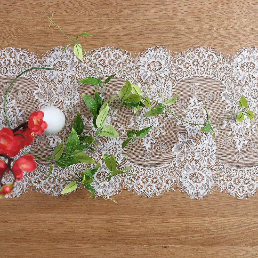 

Wholesale 36X300CM Wedding Table Runner White Lace Table Runner Floral Table Cloth Boho Wedding Table Decoration Home Textile